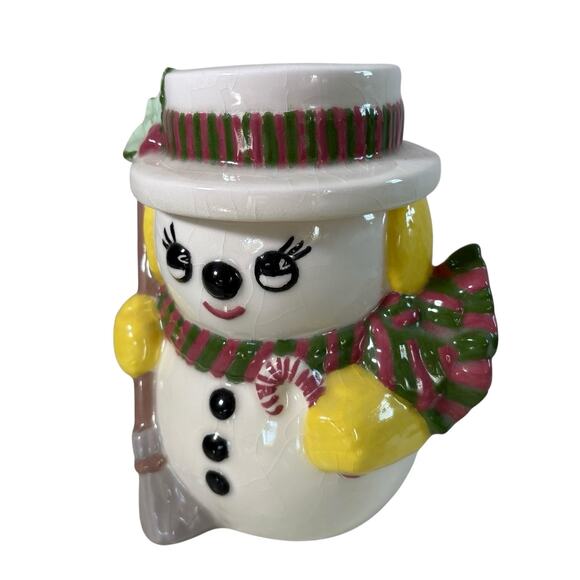 Houston Harvest Snowman Cookie Jar Christmas Ceramic Canister Vintage Holiday 7” - Picture 2 of 15